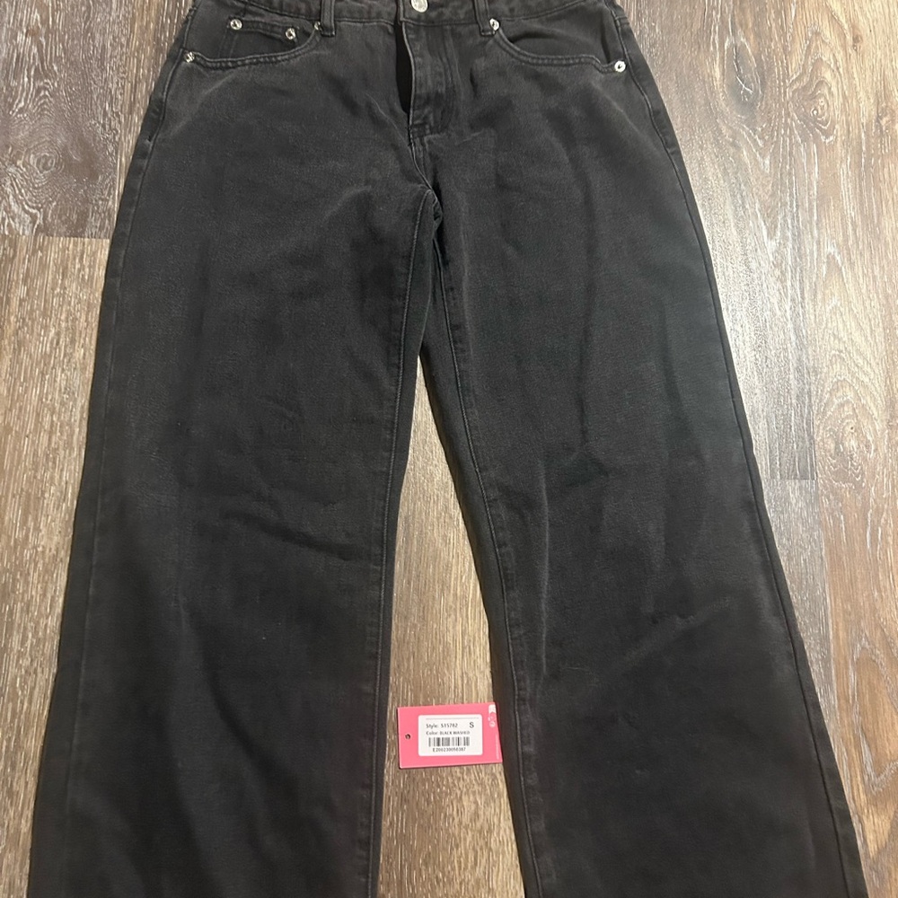 Black Flare Wide Leg Jeans with Contrasting Stitching